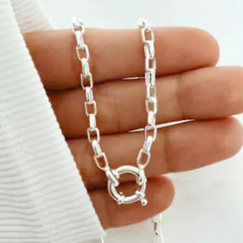 Cadena de plata 925 - Eslabón rolo cuadrado gancho marinero 50cm