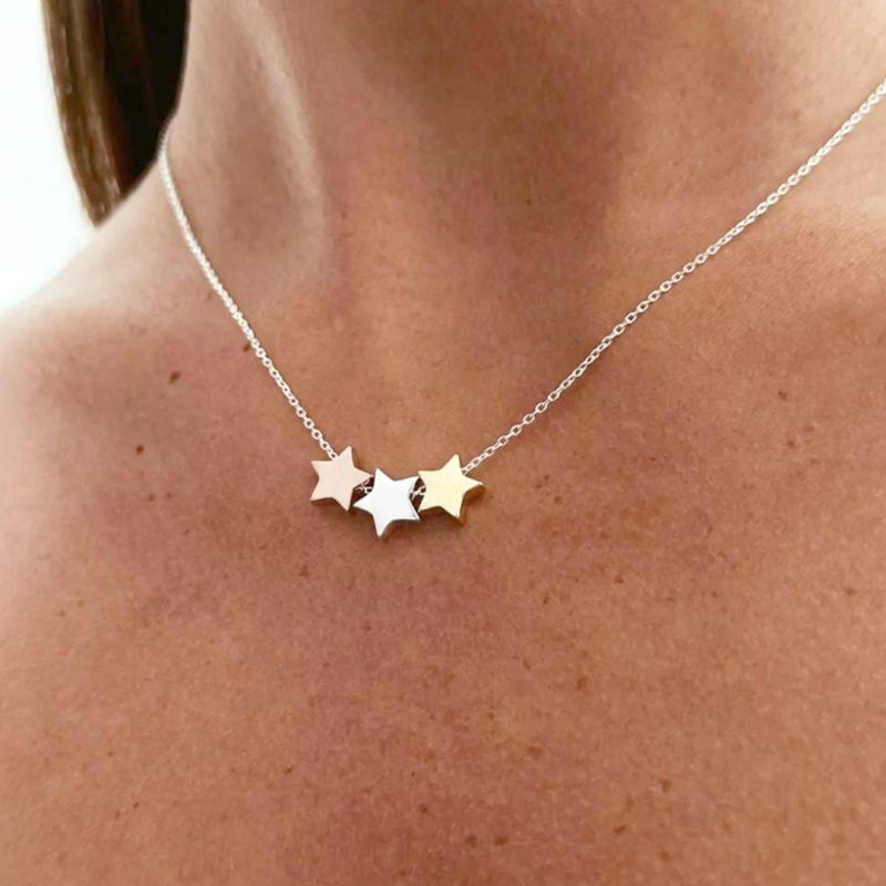 Gargantilla de plata 925 - Estrellas clásica y baño Rose y Gold largo 42cm + 3cm