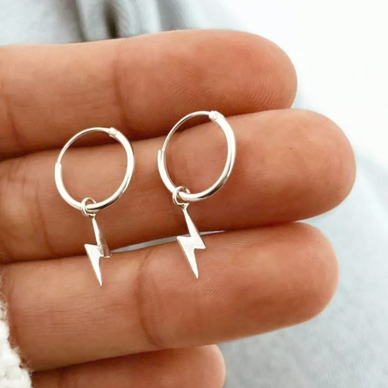 Aro Liso de plata 925 - Argollas con dije de Rayo