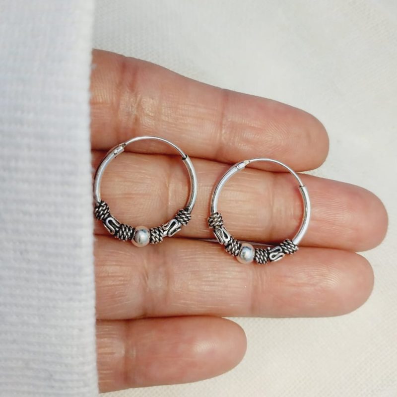 Aro Liso de plata 925 - Argollas con bolita y resorte envejecidos