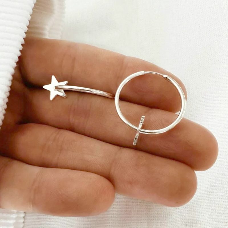Aro Liso de plata 925 - Argollas con dije de Estrella