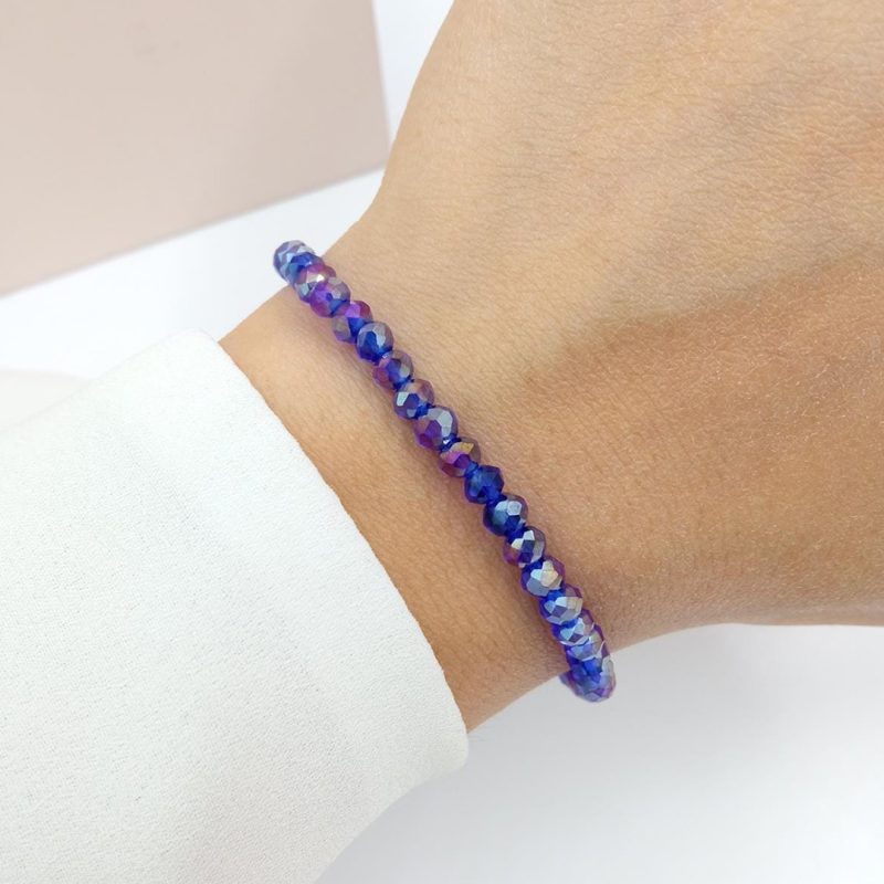 Pulsera elastizada de cristal de roca azul metalizado 2