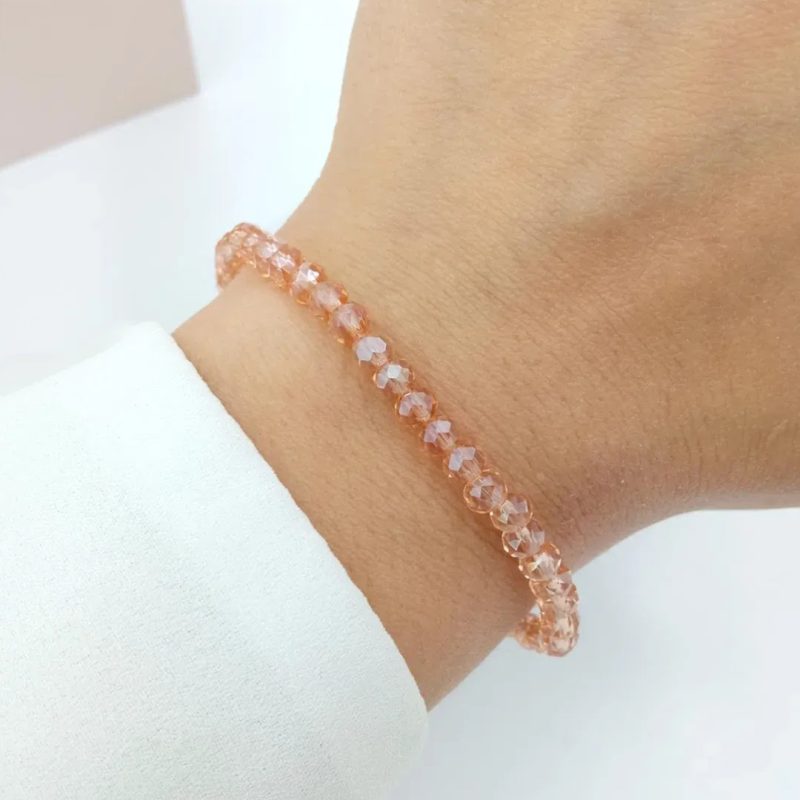 Pulsera elastizada de cristal de roca pomelo rosado