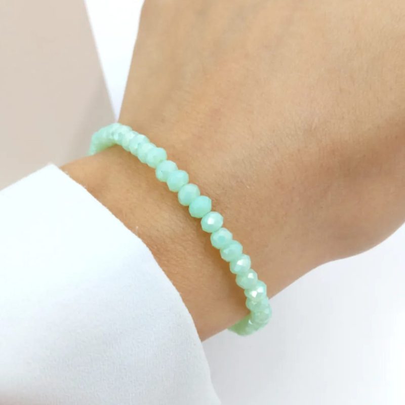 Pulsera elastizada cristal de roca verde claro