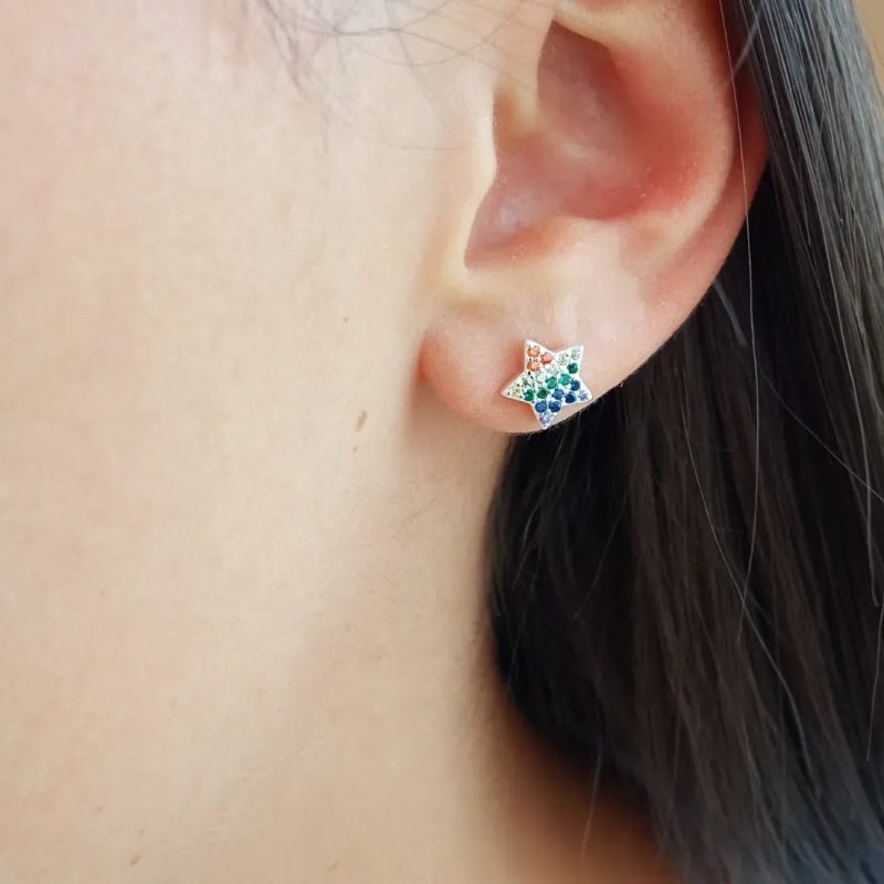 PASANTE ESTRELLA CON CUBIC DE COLORES 9MM-PLATA 925